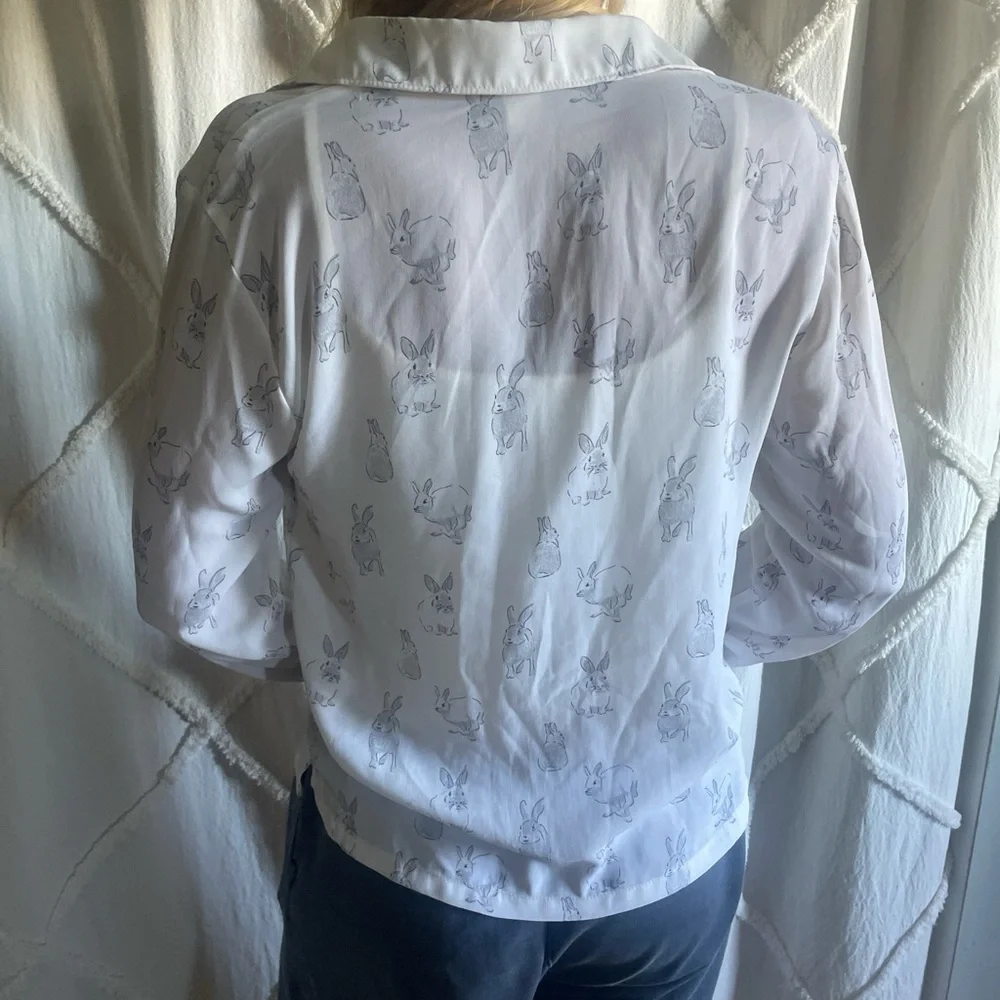 H&M White Bunny Print Button Down Shirt - Picture 2 of 5